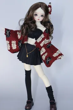 1 Комплект = 5 шт., милое японское кимоно, кардиган, пальто + без бретелек + черная юбка + лента для волос + чулок для 1/4 1/6 bjd, одежда для кукол