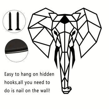 1 шт. Металлический Настенный декор с головой слона, Геометрический настенный декор с логотипом слона, Настенный декор со слоном в гостиной
