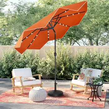10-футовый солнечный светодиодный зонт для внутреннего дворика с легкой регулировкой наклона, оранжевый