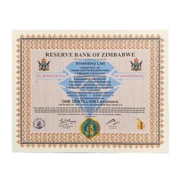 100 шт Новейшие Контейнеры Zimbabwe ONE Centillion Для Банкнот С Сертификатом УФ-защиты От подделки Бумажных Денег Для Лучших Приятных подарков