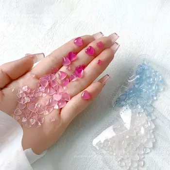 100 шт. УФ-Обесцвечивающие Подвески для ногтей в виде Сердца в Японском Стиле из смешанной смолы с прозрачным сердечком (4-8 мм), Украшения для ногтей, Кавайные 3D Детали для дизайна ногтей
