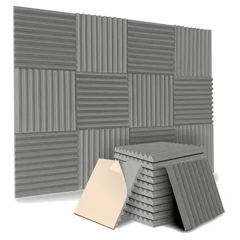 12 Упаковок Самоклеящихся акустических панелей, звукоизоляционных пенопластовых панелей, стеновых панелей с высокой плотностью звукоизоляции для дома (серый)