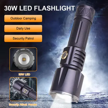 1500 М Мощный светодиодный тактический фонарик, Масштабируемый фонарик, открытый Водонепроницаемый Портативный фонарик, USB-фонарь для быстрой зарядки, Лампа