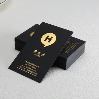 200шт Черных визитных карточек, фольга 500 гсм на двухсторонней основе с оттиском вслепую, именная карточка из матового золота