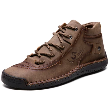 2019 Мужские зимние ботинки, теплая кожаная повседневная обувь на мягкой подошве, удобные мужские ботинки на плоской подошве для вождения на открытом воздухе, Большие размеры 38-48