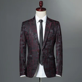 2019 Новый Весенне-осенний Классический костюм, пиджак на одной пуговице, Повседневный приталенный деловой костюм, мужской пиджак, платье, блейзер, цвет красного вина, серый