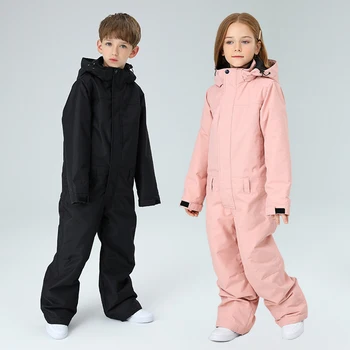 2022 Цельный лыжный костюм с капюшоном для мальчиков, Плотный теплый Зимний комбинезон для маленьких девочек, Спортивная Водонепроницаемая Детская одежда для сноуборда, Детские комбинезоны