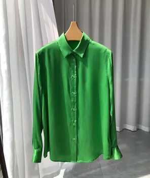 2023 Весенне-летняя Шикарная Женская Высококачественная Винтажная Элегантная зеленая шелковая рубашка B707