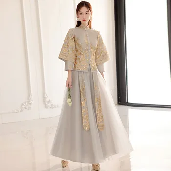 2023 Новое Китайское платье подружки невесты для женщин Золотые платья Китайское традиционное платье Китайская группа сестер Платье для женщин Hanfu