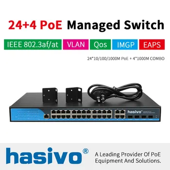 24-портовый управляемый коммутатор Poe Ethernet 400 Вт коммутатор управления с 24 портами 10/100/1000 М Rj45 PoE 4 Порта SFP fiber COMBO
