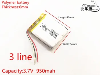 3 линии 3,7 В 950 мАч 603443 аккумулятор для планшета Аккумуляторная батарея Для мобильного телефона Mp3 MP4 MP5 GPS