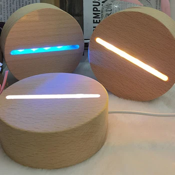 3D Деревянное основание лампы Светодиодный Круглый Деревянный настольный ночник Светящееся основание USB Перезаряжаемый держатель лампы Аксессуары для домашнего освещения