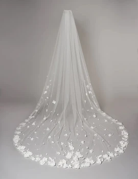 3D трехмерная цветочная вуаль Невесты Свадебная Длинная швабра Соборная вуаль может быть настроена по индивидуальной длине
