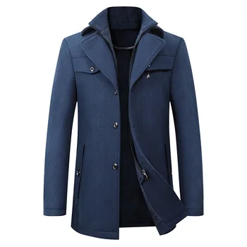 4XL 5XL Осенне-зимнее шерстяное пальто с двойным воротником, мужское пальто, повседневное, средней длины, Плюс хлопковое утолщенное мужское пальто