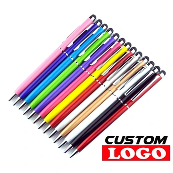50 шт 13 Цветов Мини Металлический Стилус 2 В 1 с сенсорным экраном Универсальная роликовая шариковая ручка для iPhone iPad Samsung Бесплатный пользовательский логотип