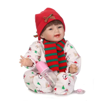 55 СМ Кукла Реборн Девочка Силиконовые Игрушки Реборн Голубые Глаза Есть Молочный Зуб Улыбка Лицо Реборн Детская Игрушка для Детей Рождественский Подарок