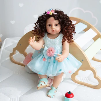 55 См Полное Силиконовое Тело Reborn Baby Girl Куклы С Вьющимися Волосами, Реалистичные Куклы Для Купания Малышей, Игрушки Для Детей, Подарок На День Рождения