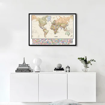 59x42 см Карта политических городов мира на английском языке с Национальным флагом, ретро Декор для стен комнаты, обучающие принадлежности для путешествий