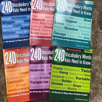 6 Книг/Набор 240 словарных слов, которые дети должны знать, Класс английского языка Книги для чтения Рабочая тетрадь по английскому языку