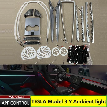 64 Цвета Симфонического Активного Рассеянного Света Для Tesla Model Y Модель 3 2021-2023 Дверной Динамик Неоновая Лампа Сенсорная Центральная Стойка Управления