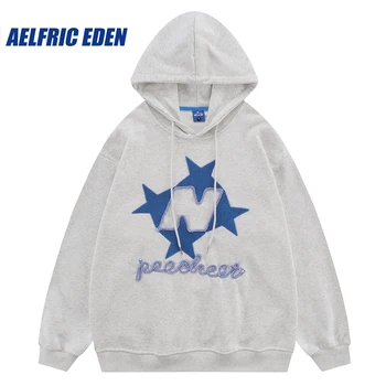 Aelfric Eden Stellaris Вышитая Толстовка С капюшоном Y2K, Пуловер со Звездными буквами, Уличная Одежда в Стиле хип-хоп, Ретро, Сращивание, Harajuku, Повседневная Толстовка