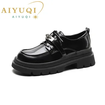 AIYUQI/ Женские лоферы из натуральной кожи на платформе с пряжкой, Новинка 2023 года, Модная весенняя обувь на шнуровке, Женская обувь в британском стиле