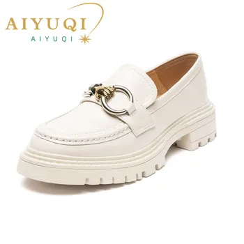 AIYUQI/ женские туфли-пенни, Весна 2023, Новая женская обувь из натуральной кожи, студенческие лоферы без застежки на платформе для женщин