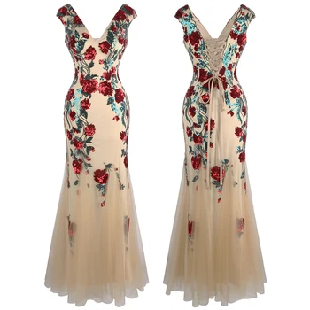 Angel-модные Женские Вечерние платья с V-образным вырезом и цветочными блестками, Длинное платье для свадебной вечеринки 452
