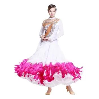 B-15349 сшитое на заказ платье для бальных танцев вальс с роскошным пером, высококачественное платье для бальных танцев на заказ