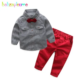 babzapleume/ Весенне-осенние Комплекты одежды для маленьких мальчиков, Повседневная футболка в полоску + Красные штаны, Детская одежда, Костюм для Малышей, Костюмы из 2 предметов BC1411