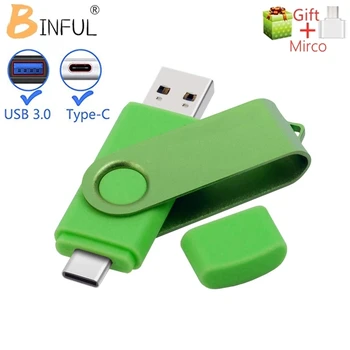 BINFUL USB 3,0 TYPE C USB Флэш-накопитель OTG Pen Drive 512 ГБ 256 ГБ 128 ГБ 64 ГБ 32 ГБ 16 ГБ USB-накопитель 3 в 1 Высокоскоростной Флешки с логотипом