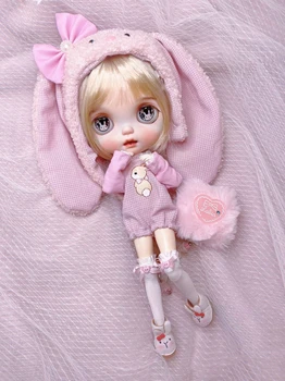 Blythe платье, пижама с кроликом, розовая повязка 1/6 для девочек из аниме BJD (подходит для Pullip, Ob24, Licca)