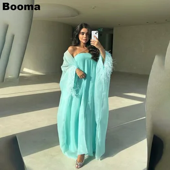 Booma Мятно-зеленые Официальные вечерние платья с жакетом из перьев без бретелек, Свадебные платья для гостей, женские платья для выпускного вечера, Дубай