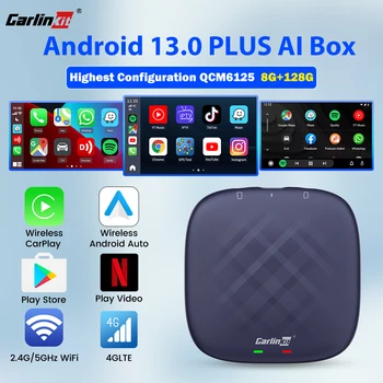 CarlinKit CarPlay Ai Box PLUS Android 13 8G + 128G Беспроводной Android Автоматический Адаптер CarPlay Qualcomm 6125 с 8 ядрами Для Netflix YouTube