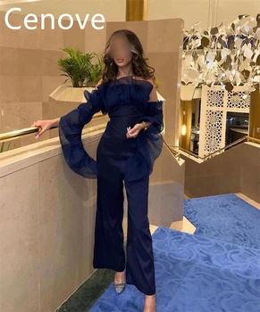 Cenove Темно-синее Длинное платье-пансуит для выпускного вечера с длинными рукавами и открытыми плечами, Вечернее Летнее Элегантное платье для женщин