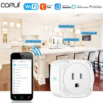 CORUI Tuya WiFi 16A Умная Розетка С Монитором питания US Smart Plug Timming Поддержка Управления приложением Smart Life Alexa Google Home