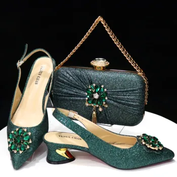 Doershow/ комплект очаровательных туфель и сумки в тон с зеленой итальянской обувью и сумкой, хит продаж, для свадебной вечеринки!  HAQ1-25