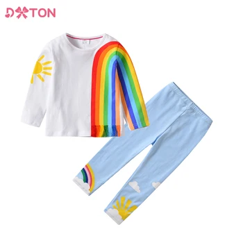 DXTON/Детская одежда, весенне-осенние топы и брюки с длинными рукавами и радужным принтом, костюм из 2 предметов, Комплекты детской одежды, наряды