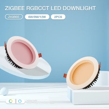 Gledopto 2 шт. Светодиодный Встраиваемый светильник Zigbee с Регулируемой Яркостью, Меняющий цвет, Совместимый с приложением SmarThings Tuya Alexa Voice Control