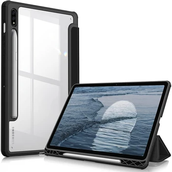 GOOJODOQ Чехол для Samsung Galaxy Tab S8/Tab S7 11 Дюймов SM-X700/X706/T870/T875/T878 с Держателем ручки Smart Cover Прозрачная Задняя крышка