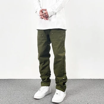 Harajuku Молния на щиколотке, однотонные Прямые Повседневные мужские брюки-карго в стиле ретро С высокими уличными карманами, хип-хоп Мешковатые брюки оверсайз