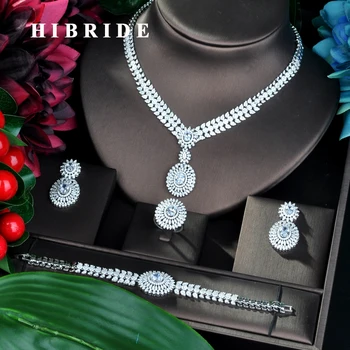 HIBRIDE Роскошные Комплекты ювелирных изделий из кубического циркония с круглым цветочным дизайном для женщин, роскошные комплекты свадебных украшений в Дубае, Нигерии, N-808