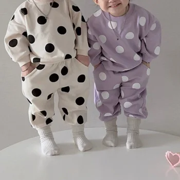 Ins/ зимний комплект одежды с принтом для мальчиков и девочек 2023, плюшевый утепленный топ с кроликом, штаны, комплект из 2 предметов