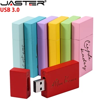 JASTER Красочные Деревянные флэш-накопители USB 3.0 128 ГБ Высокоскоростной Флеш-накопитель 64 ГБ Бесплатный Пользовательский логотип 32 ГБ USB-накопитель Креативный подарочный U-диск