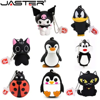 JASTER Новый Милый Мультяшный USB 2,0 Флэш-Накопитель Genie Black Cat Флешки 32 ГБ 64 ГБ U-Диск Memory Stick Креативный Подарок Бесплатная Цепочка