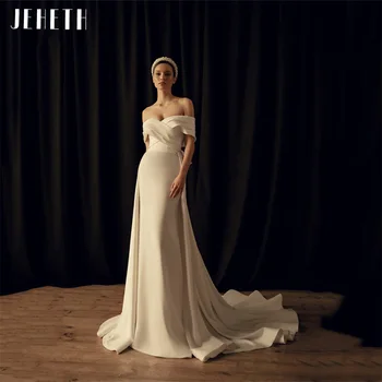 JEHETH Элегантное Свадебное платье в стиле Бохо из эластичного крепа с открытыми плечами, Русалка, Роскошное Свадебное платье с бантом и открытой спиной, Съемный Шлейф