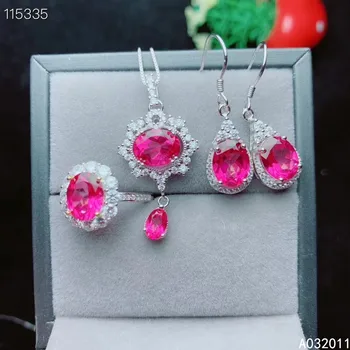 KJJEAXCMY, изысканные ювелирные изделия, натуральный розовый топаз, серебро 925 пробы, роскошный кулон для девочки, ожерелье, серьги, набор колец, тест поддержки