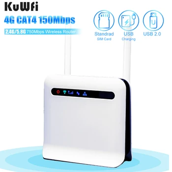 KuWFi 4G LTE Маршрутизатор Двухдиапазонный 750 Мбит/с 4G/3G/2G SIM-карта Маршрутизатор Разблокирован 4G FDD/TDD С портом локальной сети RJ45 Поддержка 32 пользователей WiFi