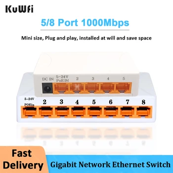 KuWFi Гигабитный Коммутатор Ethernet 5/8 Порта 1000 Мбит/с Быстрый Коммутатор RJ45 Концентратор Ethernet Сетевой Коммутатор LAN Настольный Умный WIFI Коммутатор