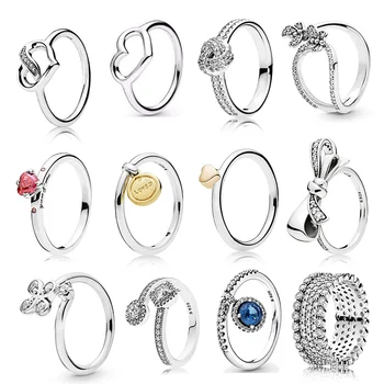 LR PAN, кольцо из серебра 925 пробы с цирконом, кольцо с бантом в форме сердца, свадебный подарок подруге, вечерние Модные Классические трендовые украшения